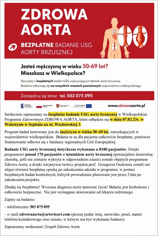 Bezpłatne badanie USG aorty brzusznej - 7.02.2023